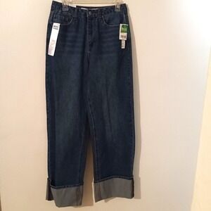 Tinseltown Jeans Women's 5/27 29x32 Dark Wash High Waist Wide Leg Cuffed NWT NEW